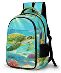 Coral Reef Sea Turtle Print Unisex Backpack Large Capacity Durable Polyester Daypack With Smooth Zipper shown in vibrant design
