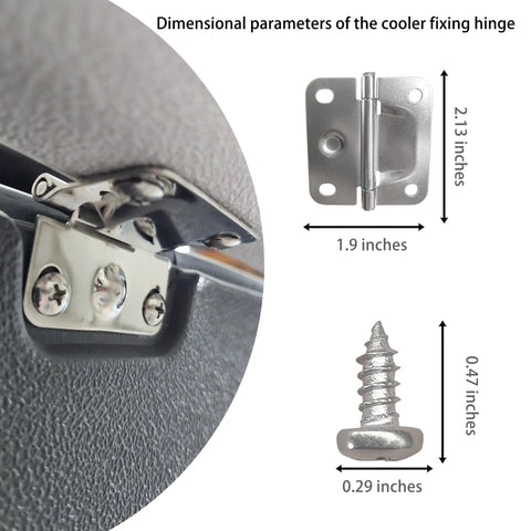 Stainless Steel Cooler Hinges Replacement Set With Screws For Ice Chests Fits Most Models 4 Pack dimensions shown