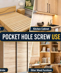 Image showing uses for 600 Pcs Size 8 Pocket Hole Screws 2-1/2 In Exterior Blue Coated for beds, kitchen cabinets, wardrobes, and furniture.