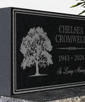 Personalized Granite Memorial Stone For Grave Decor Outdoor Tree Of Life Memorial Plaque Custom Cemetery Marker To Honor Loved One And Find Comfort For The Fam with engraved tree and text on black granite.