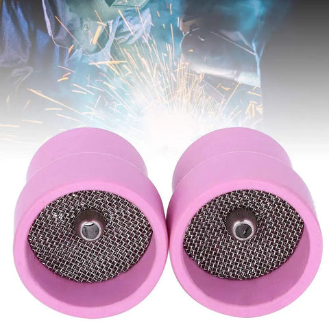 Premium 2 Piece Ceramic Welding Cups That Are A Total Game Changer For WP 9 20 And 25 Torch Series Tools, pink ceramic cups with mesh insert.