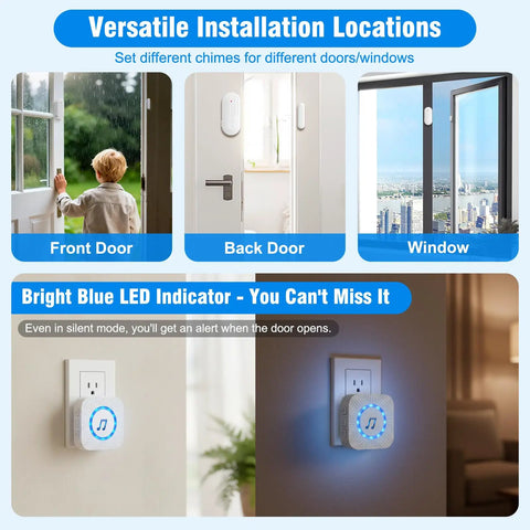 Wireless Door Chime Alarm System With Adjustable Volume And 500 Ft Indoor Range Includes 5 Magnetic Door Sensors And 2 Plug In Receivers Perfect Home Or Small Office Alert Kit No Fuss Setup installation examples