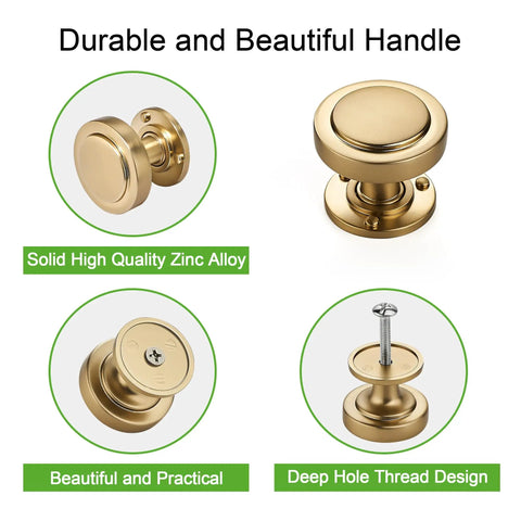 10 Pack Modern Round Cabinet Knobs In Champagne Bronze, Durable Zinc Alloy Finish, Single Hole Pulls, Various Angle Views