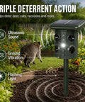 Outdoor Ultrasonic Animal Deterrent With Motion Sensor, Solar Powered Pest Repeller, 3 In 1 System With Ultrasound, Flashing LED Light, And Ground Vibration To Deter Snakes, Moles, Voles, And Gophers In Your Yard in garden