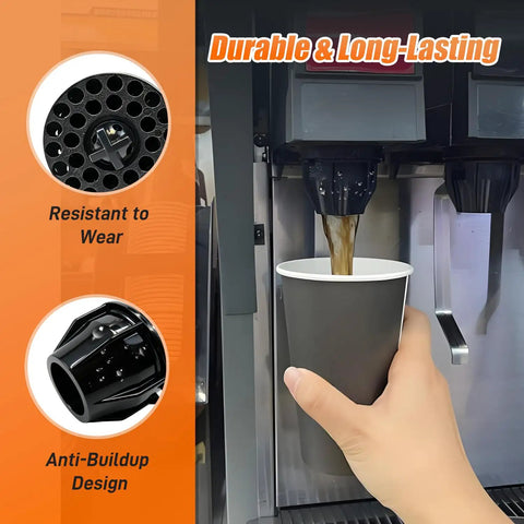 UF-1 Nozzle And Diffuser Assembly Set For Most Soda Fountain Machines, 8 Piece Replacement Kit For Smooth Dispensing, Cola Dispenser Compatible Parts, Easy Install, Plug And Play Ready, Durable High Performance; soda fountain pouring into cup