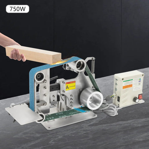 Turn Up The Grind With This Pro Grade Belt Sander And Bench Grinder featuring a 750W variable speed motor shaping wood.