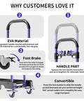 3 In 1 Folding Hand Truck Built Tough With 330 Pound Capacity Adjustable Handle 360 Degree Swivel Casters One Touch Parking Brake Collapsible Dolly For Warehouse Moving Travel And Easy Storage handle and brake details