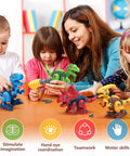 Children and adult assembling Take Apart Dinosaur Building Kit With Electric Drill For Kids 4 Pack Dinos STEM Educational Toys