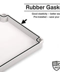 Corner detail of Outdoor Junction Box IP67 Waterproof Project Box Made From Durable ABS Plastic Weatherproof Electrical Enclosure With Gray Cover And Mounting Plate For Easy Install No Fuss Outdoor Electrical Projects showing rubber gasket for sealing.