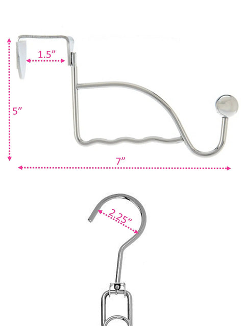 Over Door Purses Hanger Organizer With 360 Rotation Heavy Duty Chrome Bag Holder dimensions and design detail view