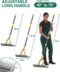 2-In-1 Dethatching Rake With Adjustable Head And 19 Tooth Heavy Duty Metal Tines For Deep Thatch Penetration, Moss Removal