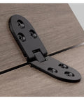 Rounded Corner 180 Degree Foldable Screw On Hinge For Cabinet Flaps And Folding Table Panels Two Pack mounted on wood