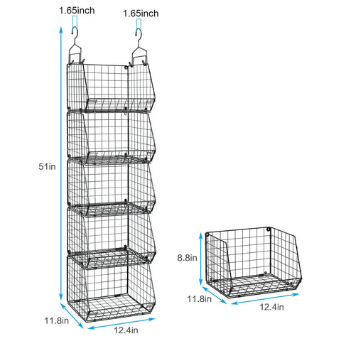 Five Tier Closet Hanging Organizer With Four Sturdy Hooks For Clothes Sweaters Shoes Handbags And Purses Zero Hassle Wire Storage Bins Top Shelf Space Saving Rack System