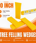 10 inch high-visibility yellow tree felling wedges with textured grip surface, durable and reliable for effective leverage.