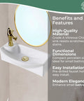 Laura White Ceramic Wall Mount Sink 18 Inch Floating Vessel With Overflow And Single Faucet Hole For Small Bathrooms Space Saving Modern Vanity Setup With Glossy Porcelain Finish Durable Ceramic Construction