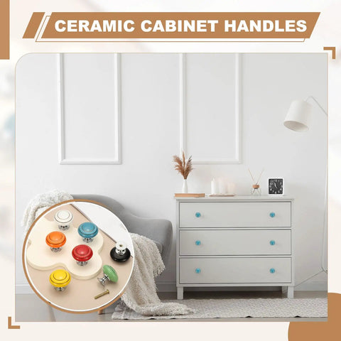 Room with dresser and selection of ceramic cabinet handles, including Two Pack Ceramic Cabinet Knobs 1.4 Inch Round Drawer Pulls