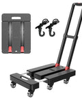 Foldable Dolly Cart With 500 Lb Capacity, Built Like A Tank, Six Wheel Design, Heavy Duty Hand Truck On Wheels, Telescoping Handle, 2 Elastic Ropes, Portable Luggage Cart For Moving, Travel, And Home Use, Black Red, showing telescoping handle and wheels.