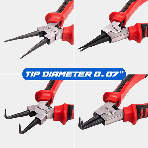 4 Piece Snap Ring Pliers Set For Internal And External Retaining Rings, 7 Inch Heavy Duty Circlip Pliers With Straight And Bent Jaws