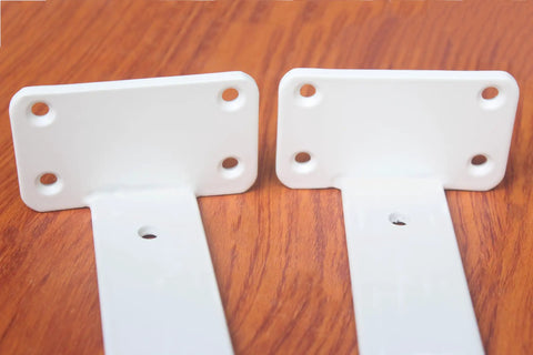 Set Of 2 11 Inch White Hidden L Shelf Brackets Heavy Duty Floating Shelf Brackets on wooden surface