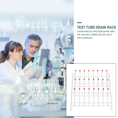 Chill Out Your Lab Setup With This Sleek White Metal Test Tube Drying Rack, 30x30cm, ideal for drying glassware in labs.