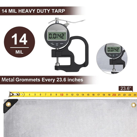 Heavy Duty Waterproof Tarp 8x10 Feet With 14 Mil Thick Tear Resistant Construction UV Shield Reinforced Edges And Built In Grommets