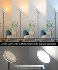 UFO Floor Lamp 71 Inch Tall With Remote 42W 3700LM RGB LED Torchiere showing color modes from warm to bright white