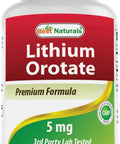Lithium Orotate 5 Mg Tablets, 180 Count Bottle, Non GMO Gluten Free, USA Made, GMP Certified, Clean Formula Free From Gluten Soy