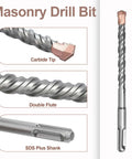 Masonry drill bit, 1-1/8 x 11 in, carbide tip, double-flute, SDS Plus shank