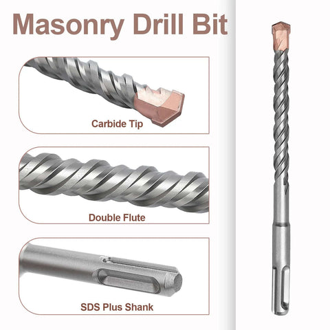 Masonry drill bit, 1-1/8 x 11 in, carbide tip, double-flute, SDS Plus shank