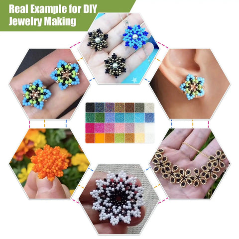 Huge 24000Pcs Glass Seed Beads Kit, 2Mm Beads in 28 Colors, Perfect for Jewelry Making, Earrings Design Examples