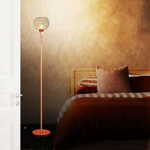Crystal Floor Lamp In Rose Gold With Remote Control, Modern Standing Light For Living Room Or Bedroom, Includes Bulb, Slim Design, Quick Setup, Cozy Vibe And Ambient Glow To Elevate Any Space