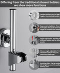 Wall Mounted Shower Head Holder With Adjustable Bracket And Strong Suction Cup Relocatable Shower Wand Mount For Bathroom Fits Universal Showerheads Easy Install Chrome Finish with features explained