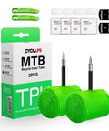 Front view: Cyclami MTB TPU inner tubes, 2 pcs, lime green, Presta 45mm valve, for 29'' x1.9–2.5 MTB tires