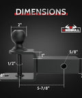Dimensions diagram of Three In One ATV UTV Trailer Hitch With Two Inch Ball Clevis Pin Hole And Built In Loop For Quick Hookups Beefed Up Towing Mount For Lawn Gear Trailers Winch Straps And More.