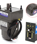 110V 40W AC Geared Motor With Variable Speed Controller For Single Phase Power 90 RPM Beefy Torque Gear Motor With 1To15 Reduction Quiet Operation Governor Included And Easy Speed Adjust showing motor and controller close-up with labels and wiring.