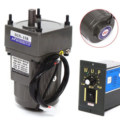 AC Gear Motor Reducer 110V 40W 15K Single Phase Gear Motor with reversible drive and speed controller, front view