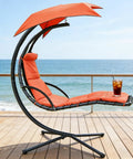Freestanding Arc Stand Hanging Chaise Lounge Swing Chair with Curved Steel Frame for Patio Poolside Relaxation in Orange