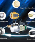 3/4 HP Water Pressure Booster Pump For Home Use Automatic Electric Self Priming Shallow Well Jet Pump 17 GPM 110V with copper impeller