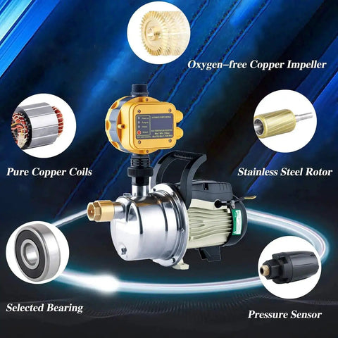 3/4 HP Water Pressure Booster Pump For Home Use Automatic Electric Self Priming Shallow Well Jet Pump 17 GPM 110V with copper impeller