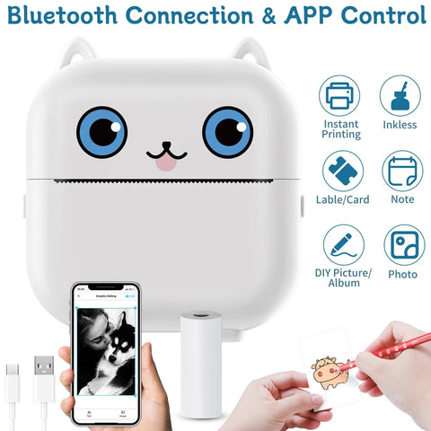 Pocket Sized Portable Bluetooth Mini Sticker Maker With Slick Inkless Thermal Tech And One Roll Of Glossy Paper for sticker printing.
