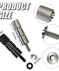Heavy Duty Stainless Steel Extended Seat Bolts For Harley Davidson Touring Models 1/4-20 UNC Thread in black and silver with rubber washers.