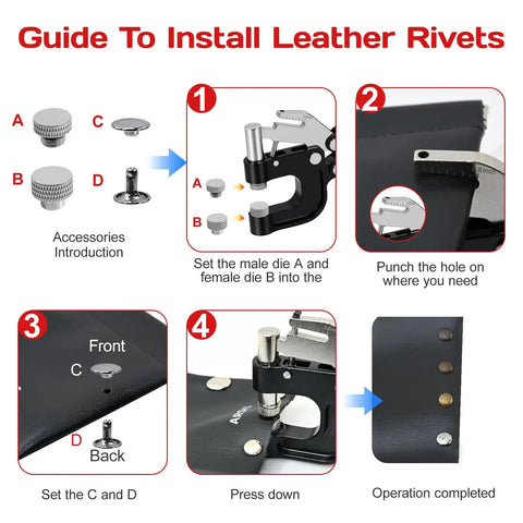 Guide to use All In One Leather Rivets And Snaps Tool Kit With Heavy Duty Press Pliers Pro Grade 160 Rivet Sets And 40 Snap Fasteners