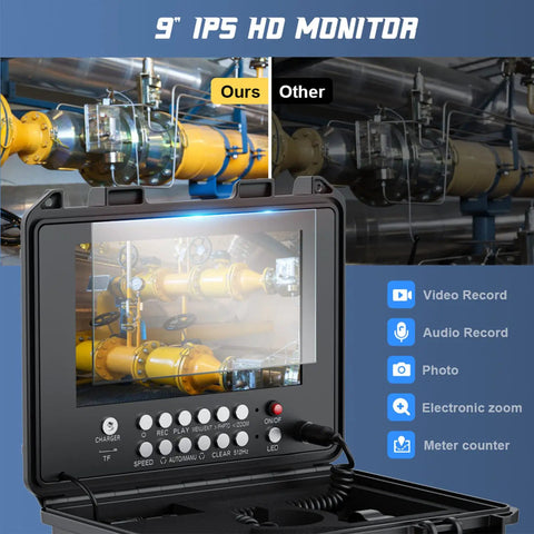 9-inch IPS HD monitor displaying sewer inspection footage, part of Badass Heavy Duty 9 Inch Sewer Inspection Camera.