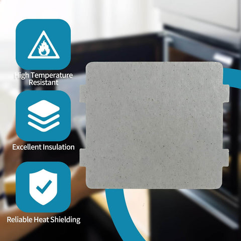 4 Pack Waveguide Covers For Microwave Replacement Universal Mica Sheets with heat, insulation, and shielding icons