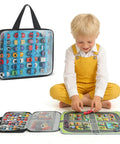 Double Sided 56 Slot Car Storage Case With Foldable Play Mat For 1 64 Scale Diecast Cars Like Hot Wheels And Matchbox Portable Organizer Carry Bag For Display And Travel Ready Use with kid playing