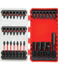 Open 33-piece bit set case with Phillips, Slotted, Torx bits showcasing CNC machined tips and Beast Mode Torsion Zone for DIY jobs.