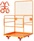 Heavy Hitter Forklift Safety Cage And Man Basket Tough Two Person Work Platform features collapsible steel design and harness.