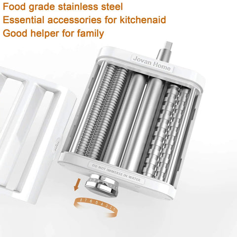 Jovan Home 3 In 1 Pasta Maker Attachment For Kitchenaid Stand Mixers, stainless steel rollers, adjustable thickness control.