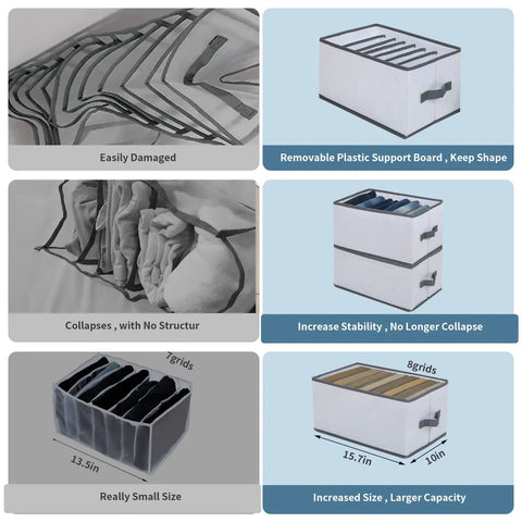 Two Pack Foldable Closet Organizer For Clothes And Underwear Nylon Mesh Drawers With Sturdy PP Panel Eight Grid Wardrobe Storage Easy Carry Handles Space Saving Drawer Organizer For Busy Closets