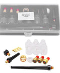 Premium Welding Torch Accessory Kit For EEE WP9 WP20 TIG Systems with brass nozzles and glass cups in a clear case